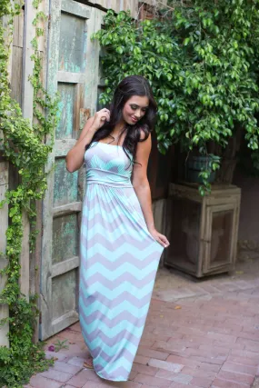 Candy Shop Maxi Dress - Mint/Grey Chevron