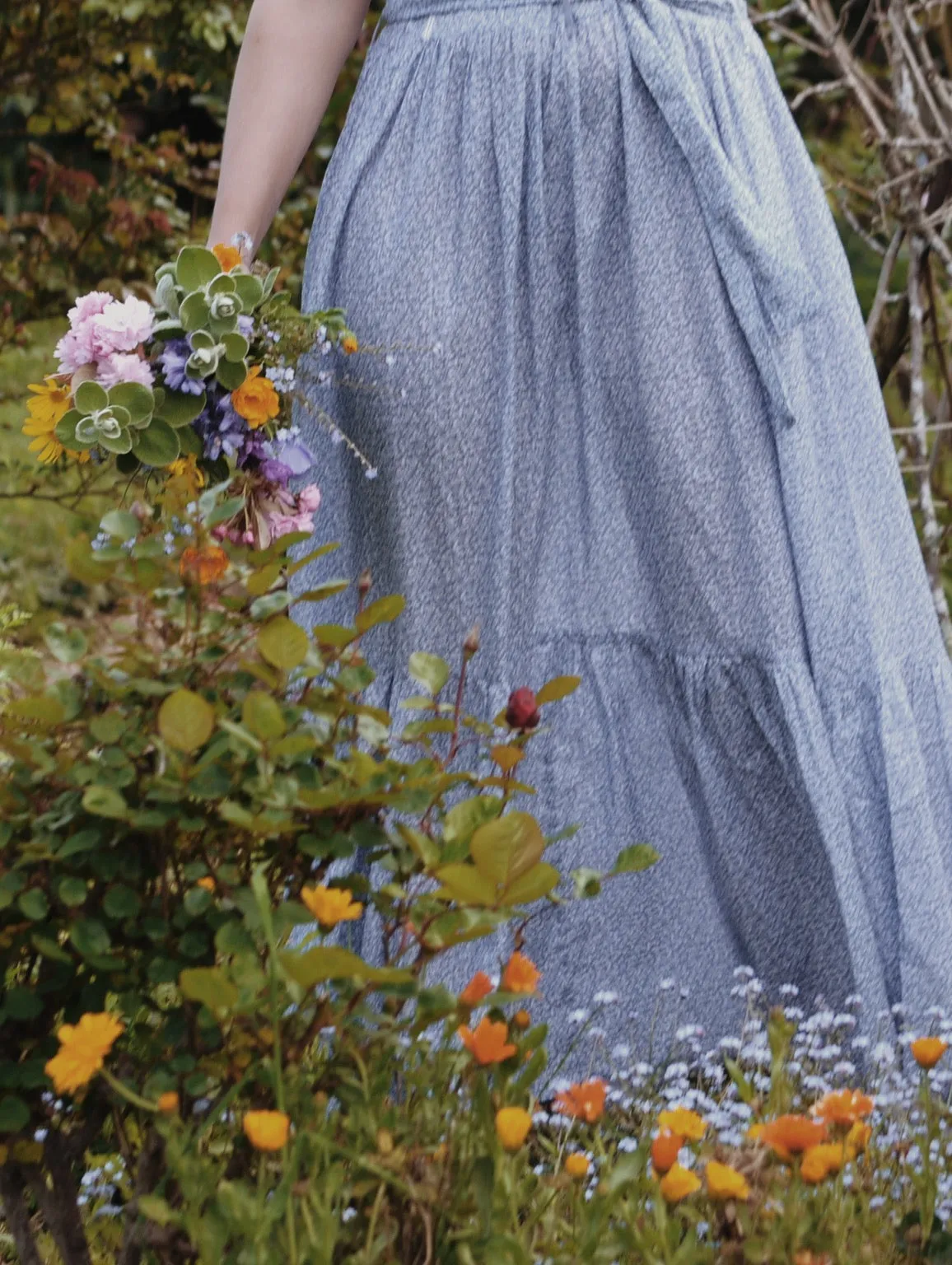 100% RECYCLED COTTON - ADELINE MAXI DRESS CORNFLOWER BLUE ROSE