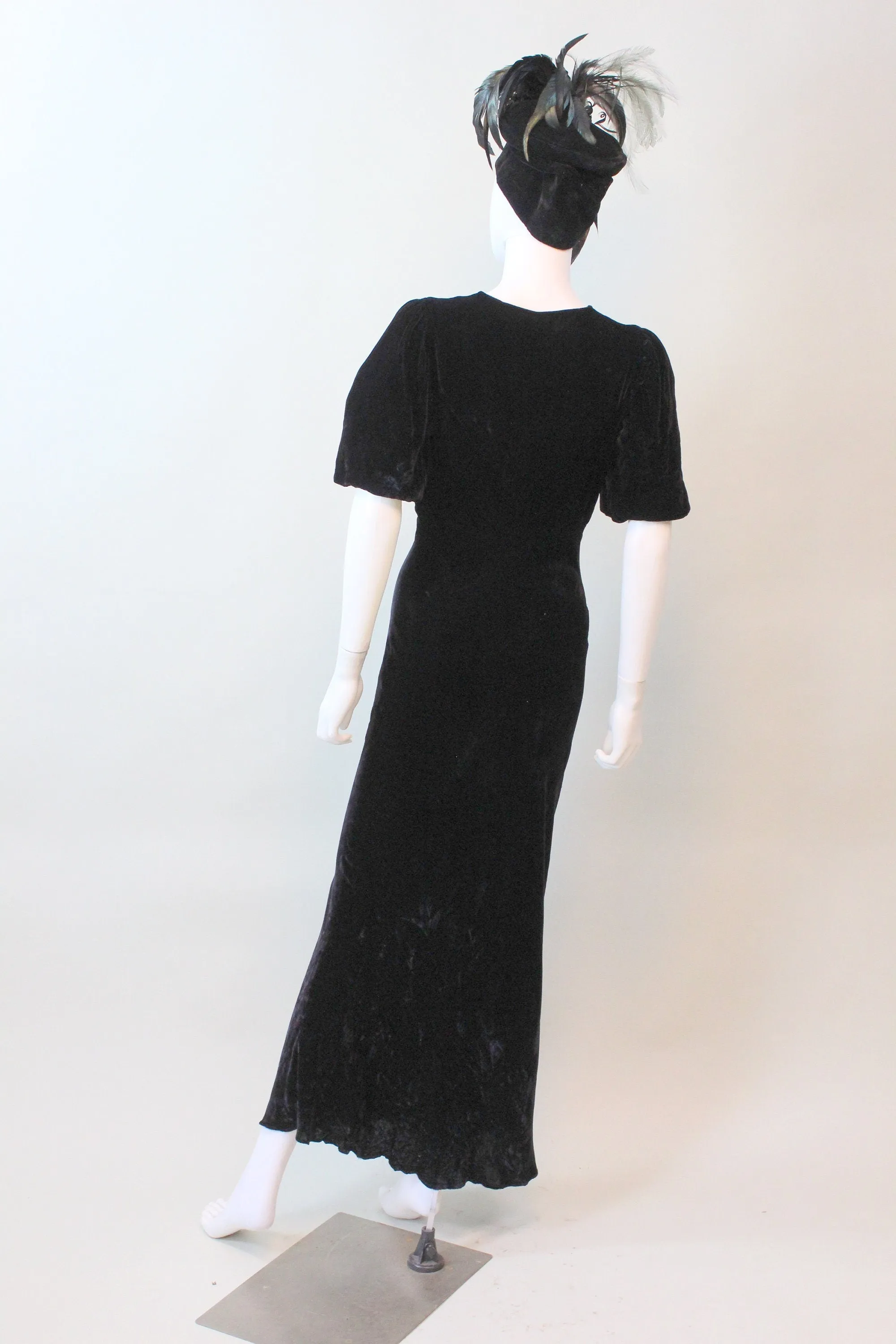 1930s ZIPPER front puff sleeves silk VELVET dress xs | new fall