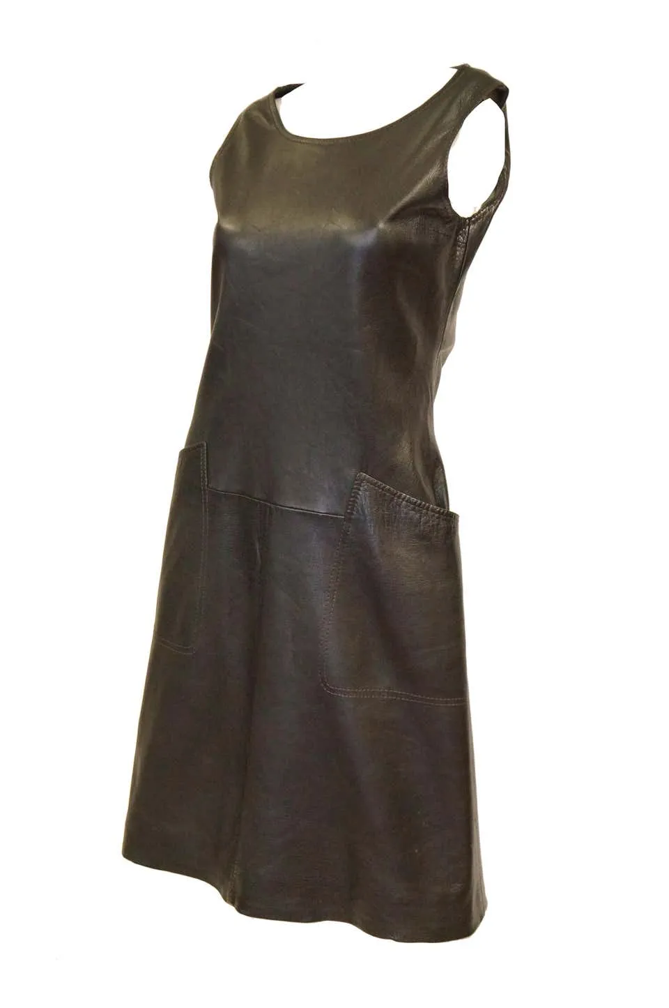 1960s Black Lambskin Leather Shift Dress