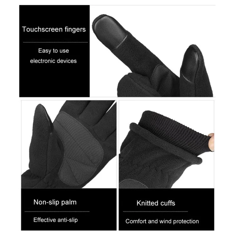 1pair Rocker Fleece Winter Warm Anti-Slip Gloves Outdoor Riding Sports Gloves, Size: XL(Black)