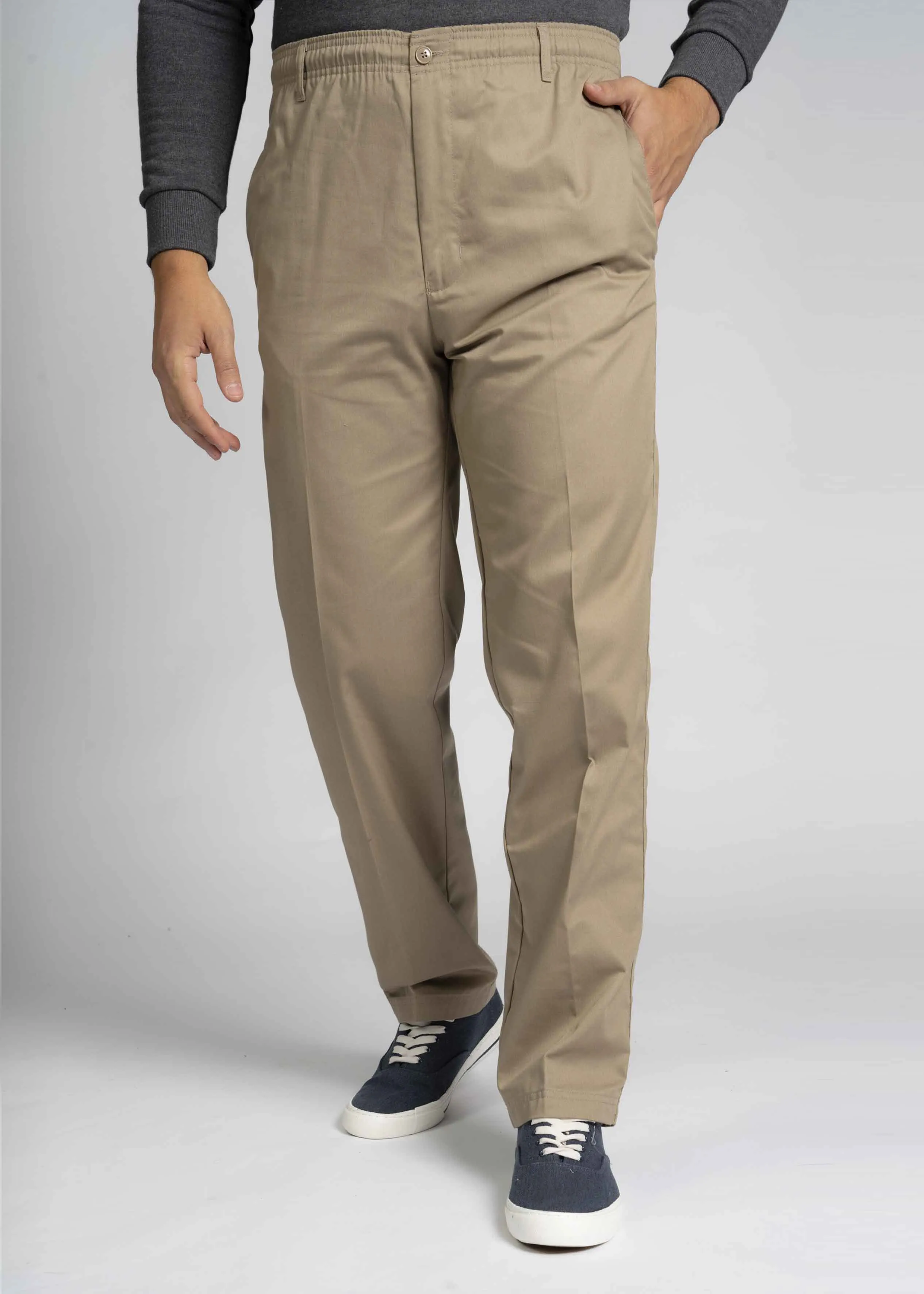 2 Pack Men's Elastic Waist Pull-On Trousers Bundle - Navy/Sand