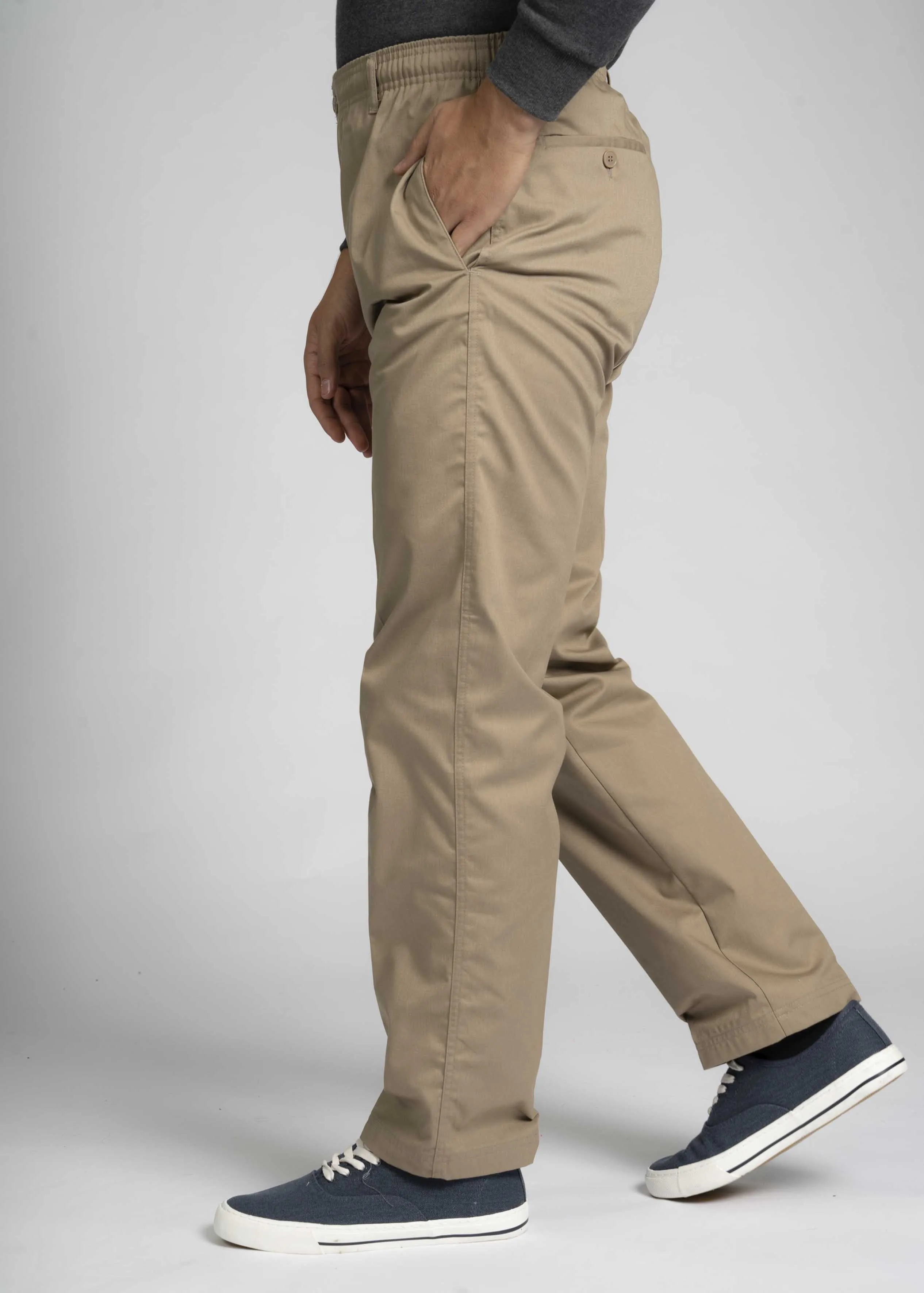 2 Pack Men's Elastic Waist Pull-On Trousers Bundle - Navy/Sand