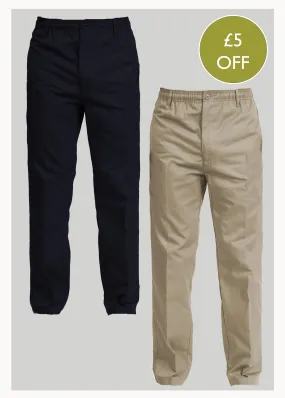 2 Pack Men's Elastic Waist Pull-On Trousers Bundle - Navy/Sand