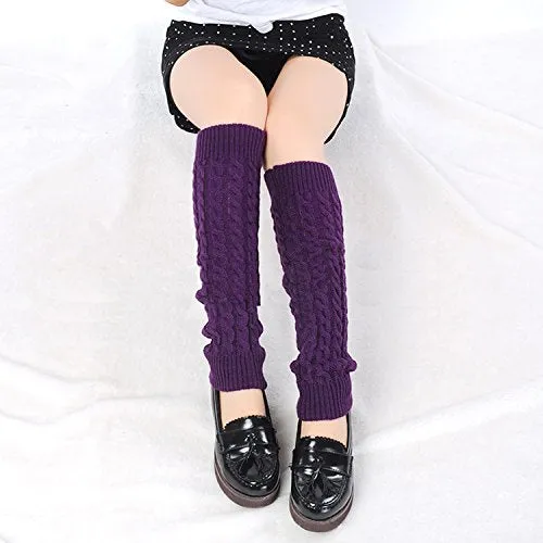 2 Pack of Womens Cable Knit Leg Warmers Knitted Crochet Long Socks