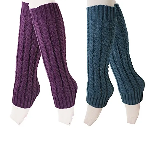 2 Pack of Womens Cable Knit Leg Warmers Knitted Crochet Long Socks