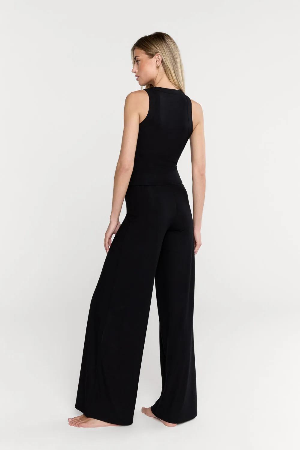 365 SCULPTING LOUNGE WRAP WAIST WIDE LEG TROUSERS - SHADOW BLACK