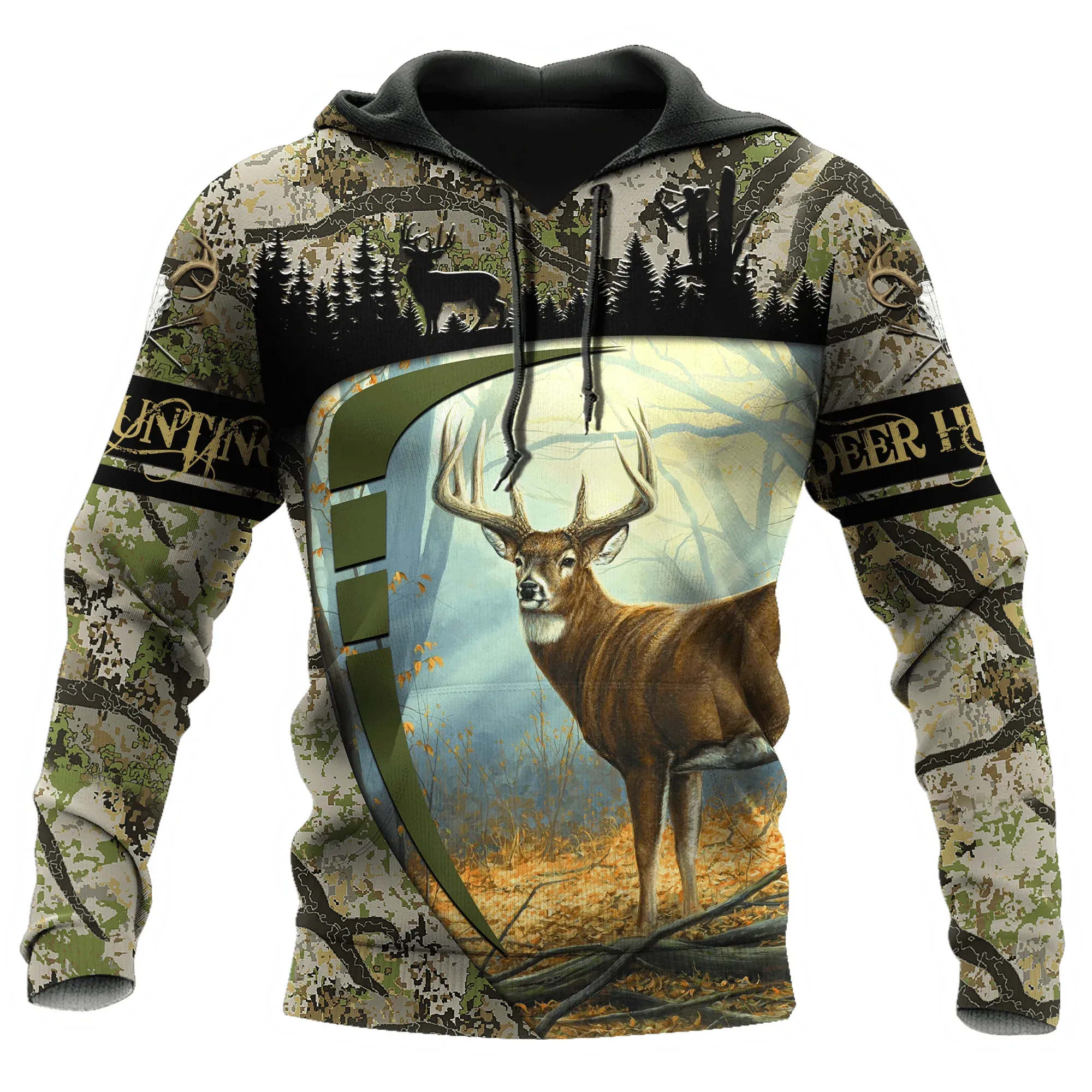 3D All Over Print Deer Hunting Hoodie Light Pattern, Hunter Hoodie