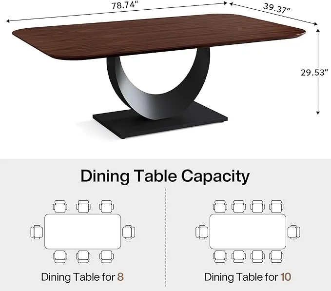 79" Sintered Stone Dining Table with Stainless Steel Pedestal for 8 people