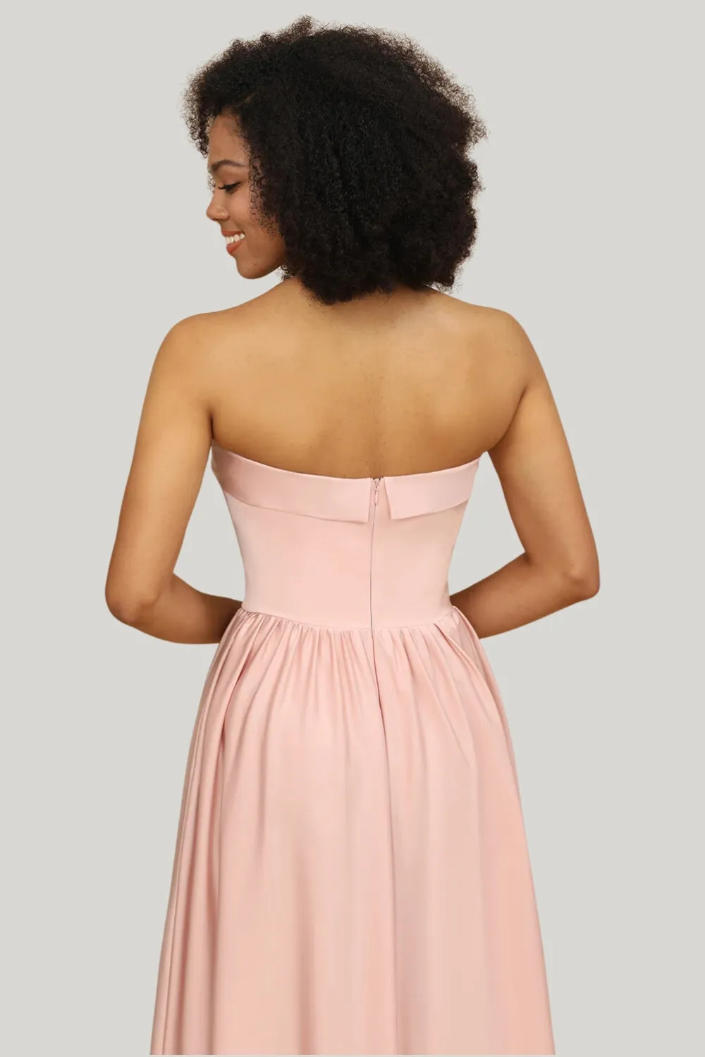 A Line Strapless Blush Maxi Dress