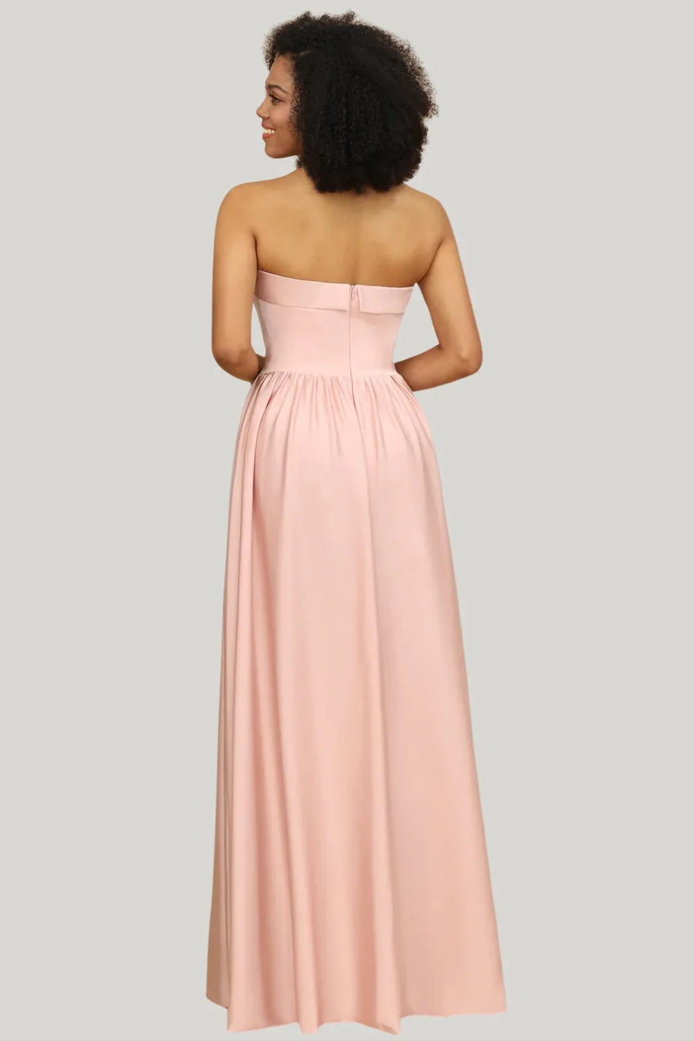 A Line Strapless Blush Maxi Dress