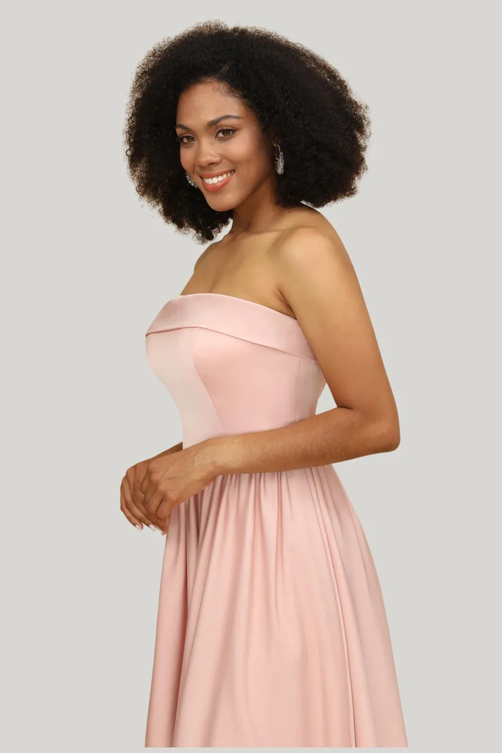 A Line Strapless Blush Maxi Dress