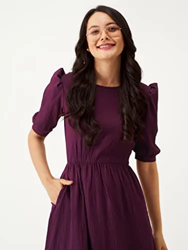 AASK Women A-Line Purple Regular Fit Knee Length Dress_M