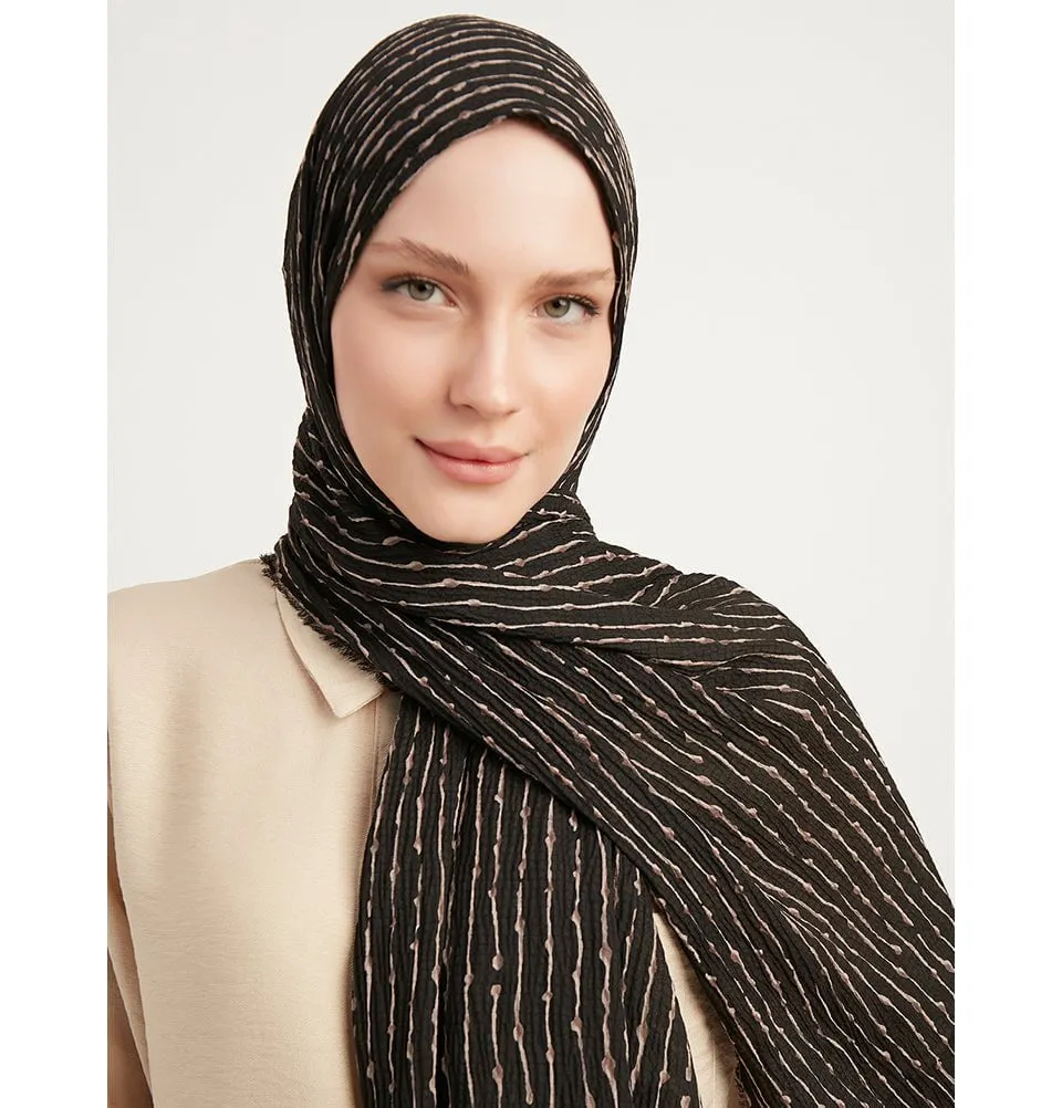 Abstract Lines Crinkle Cotton Hijab Shawl - Black