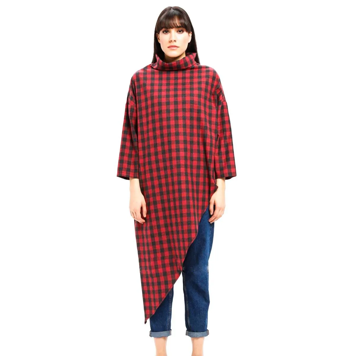 Acrylic Wool Tartan Point Collar Kuaybe Gider Tunic