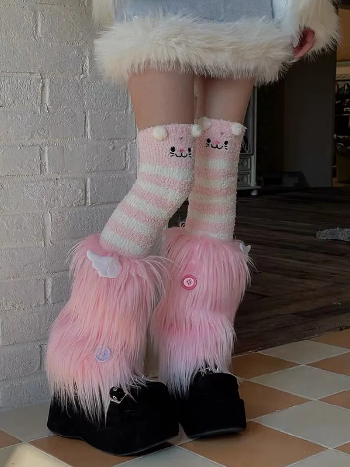 Angel wings furry leg warmers