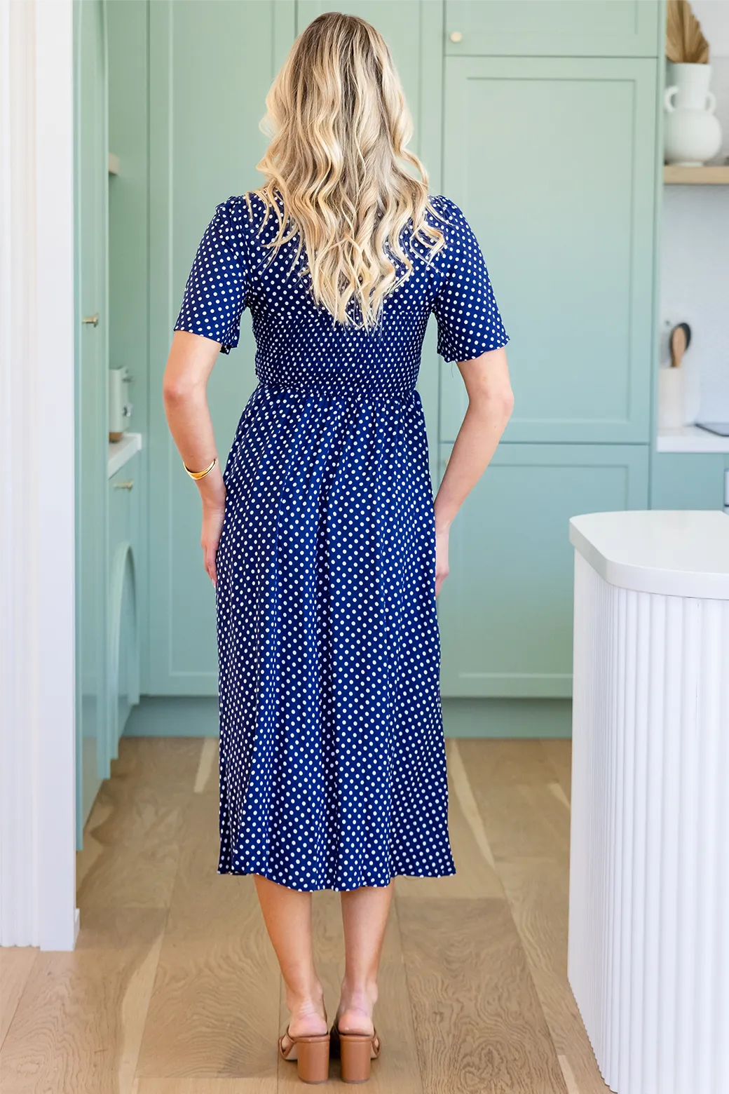 Annalee Midi Dress Navy White Mini Spot