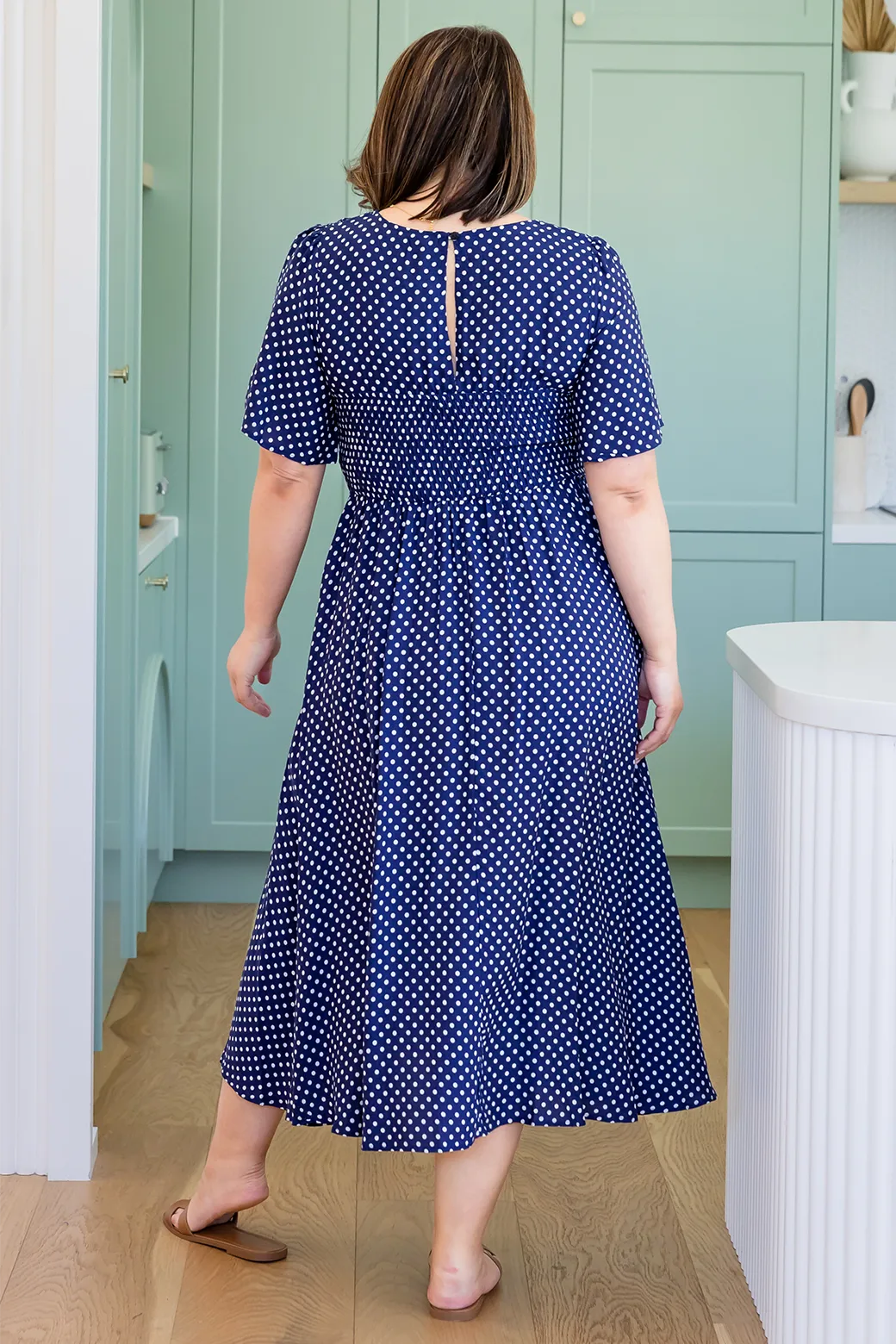 Annalee Midi Dress Navy White Mini Spot