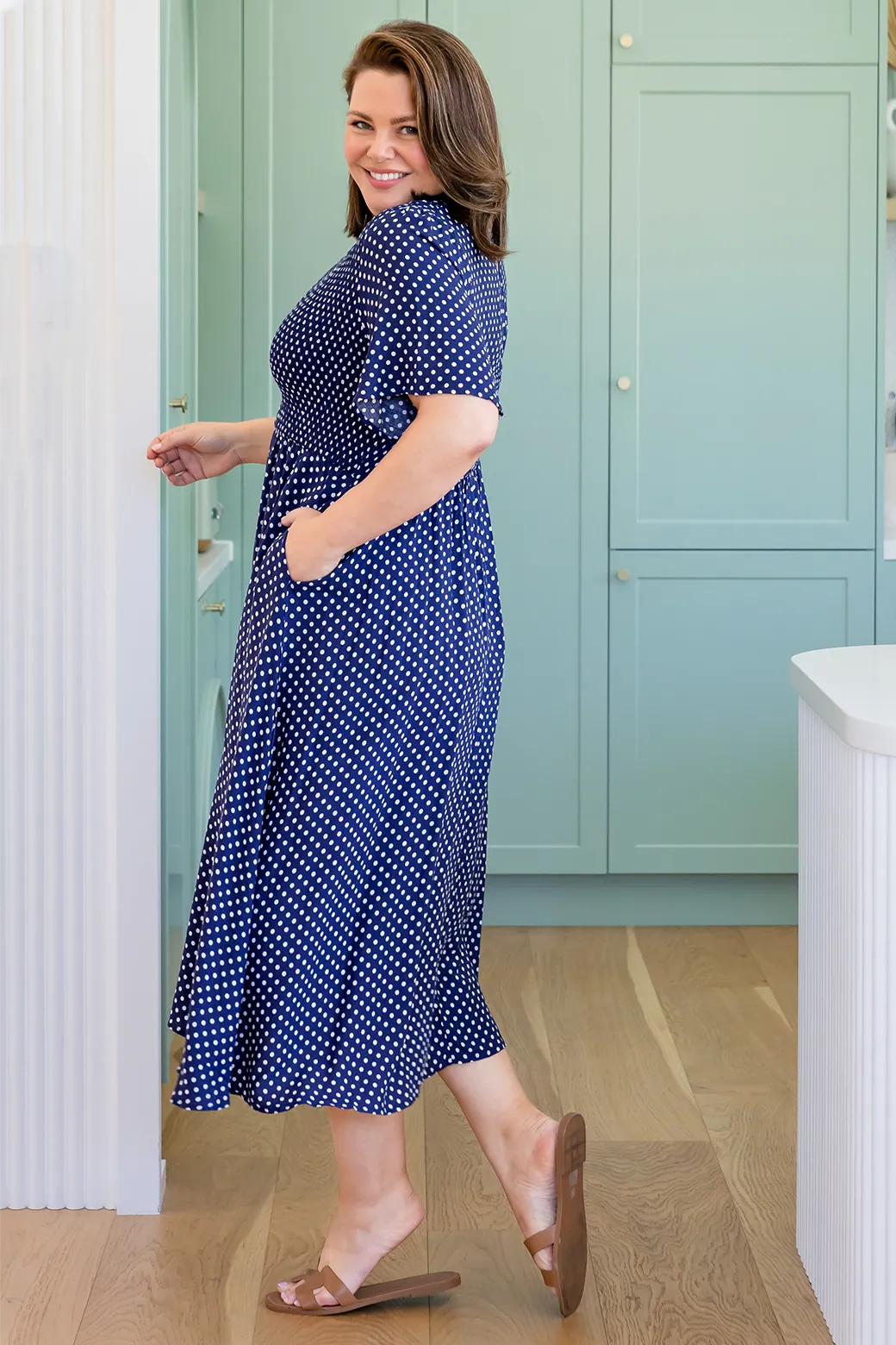 Annalee Midi Dress Navy White Mini Spot