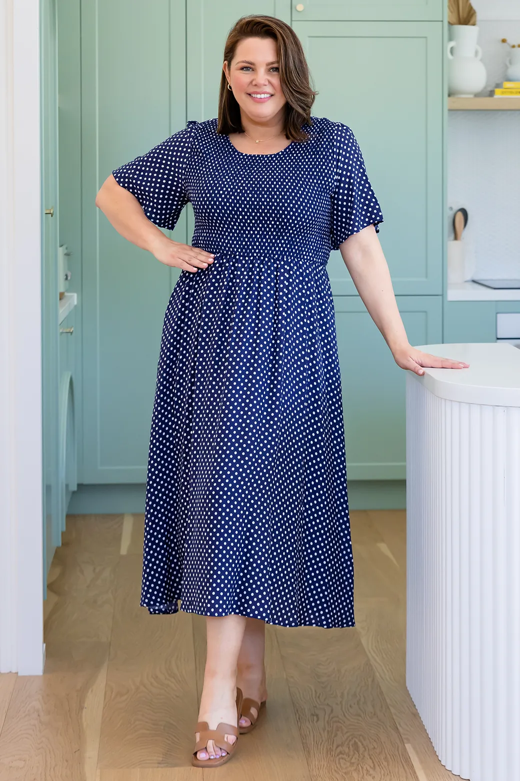 Annalee Midi Dress Navy White Mini Spot