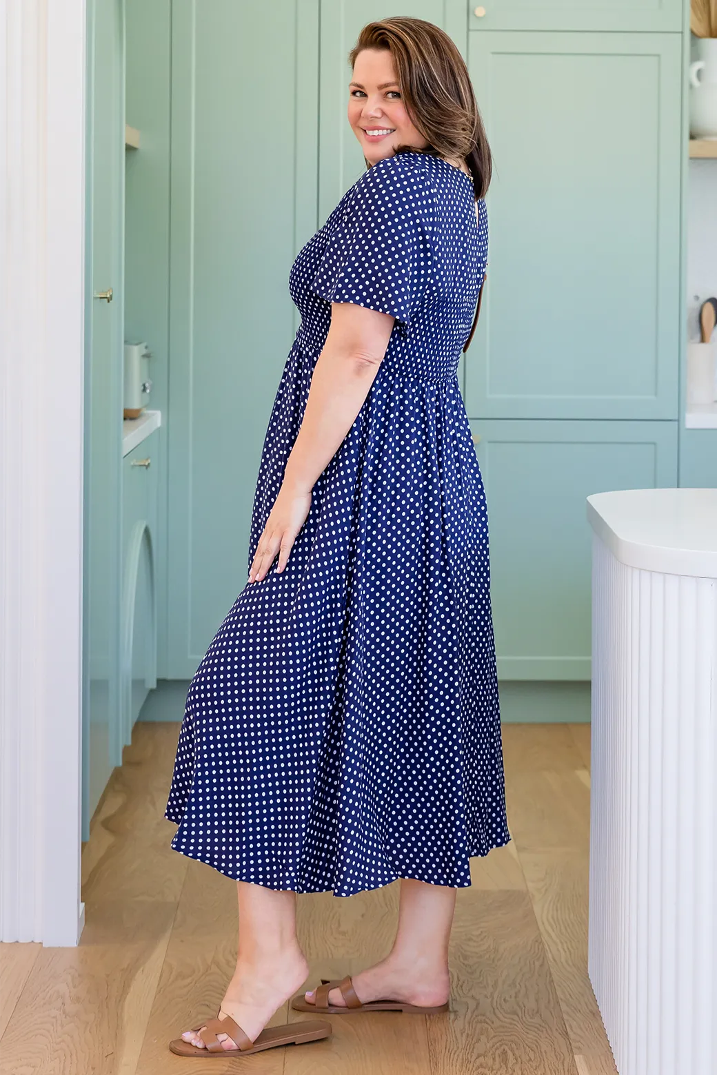 Annalee Midi Dress Navy White Mini Spot