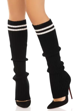 Athletic Stripped Ribbed Strirrup Leg Warmers