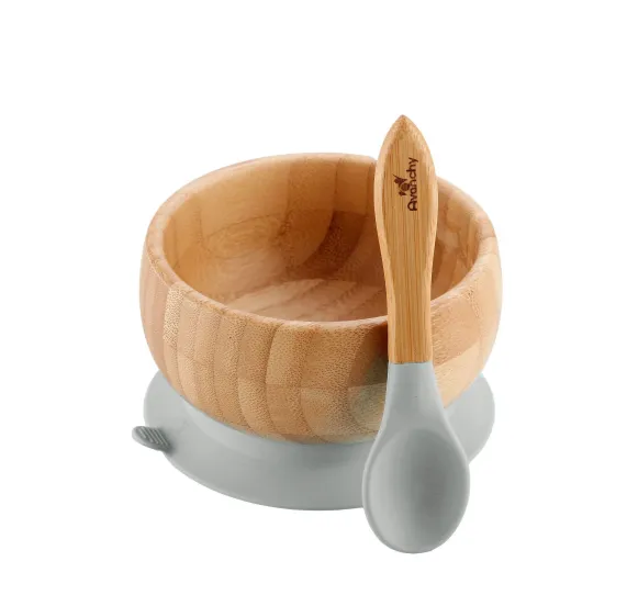 Avanchy Organic Bamboo Suction Baby Bowl   Spoon (For Baby Led Weaning BLW)