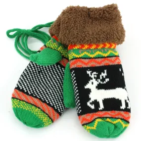 Aztec Reindeer Mittens - Green Brown