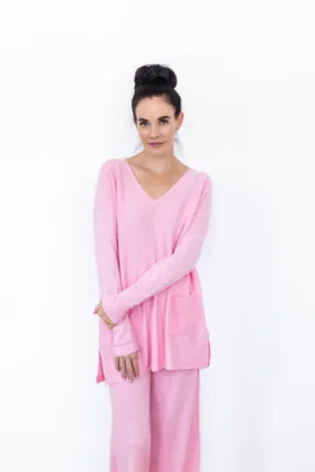 Baby Pink Cashmere V-Neck Tunic Sweater (Only 1 S Left!)