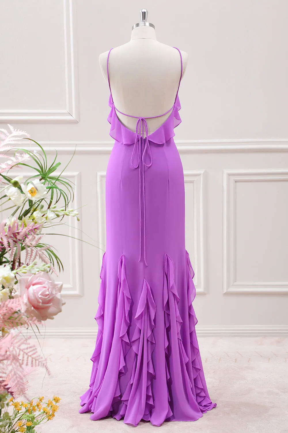 Backless Tahiti Ruffles Halter Mermaid Maxi Dress