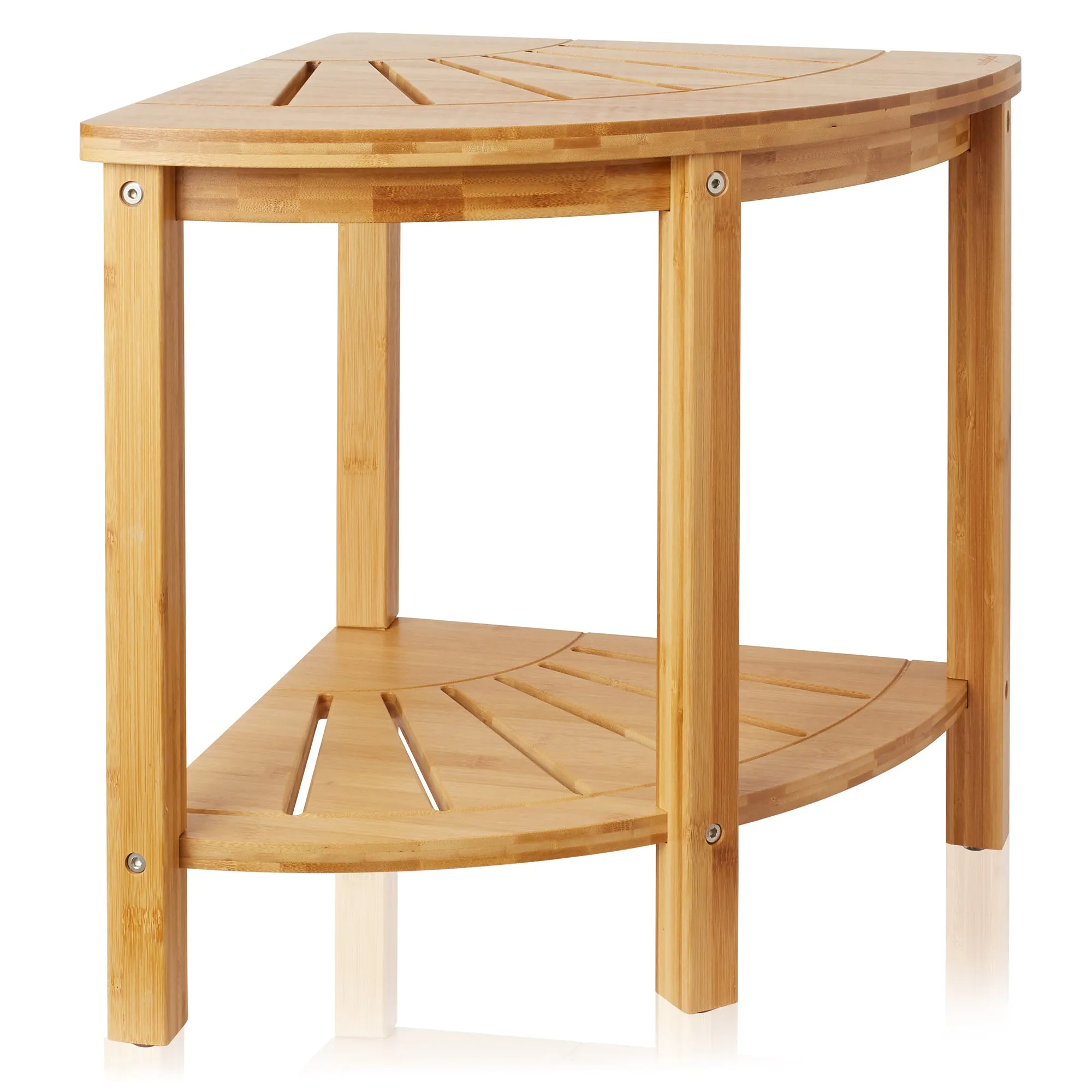 Bamboo Corner Bathroom Stool with Storage Shelf, 2-Tier Spa Bench