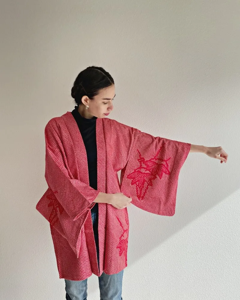 Bamboo Leaves Shibori Haori Kimono Jacket