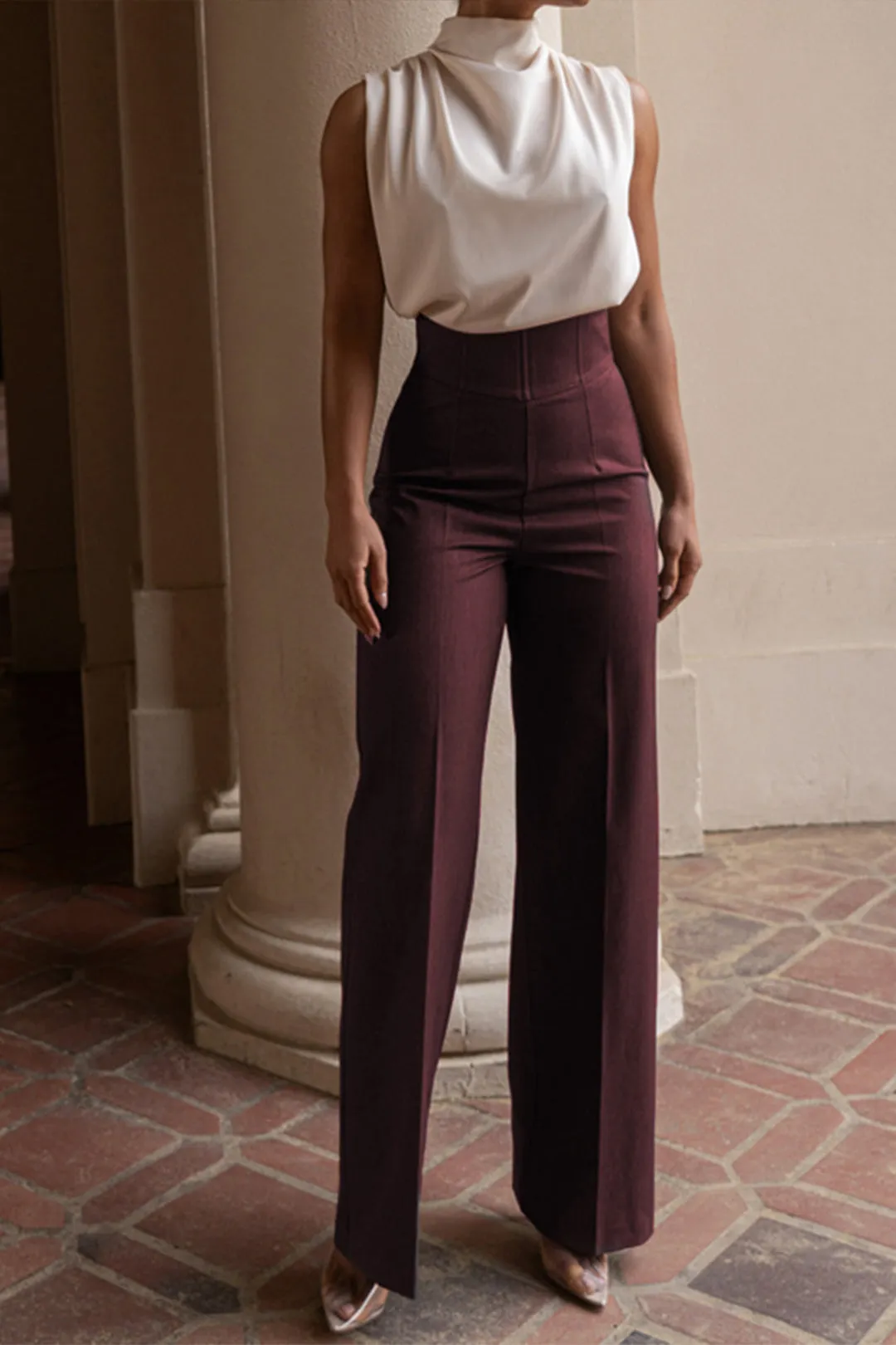 Basic High-Waisted Wide Leg Trousers