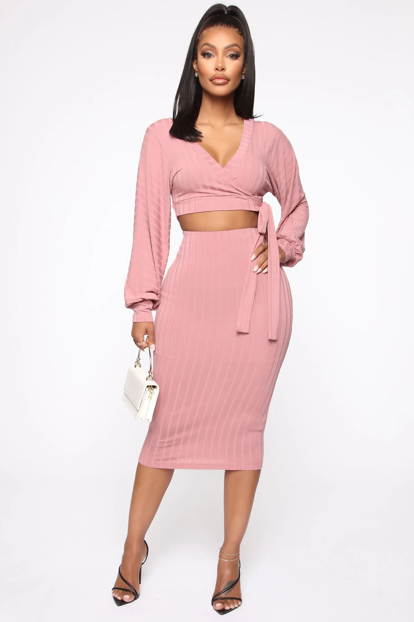 Beatrice Ribbed Skirt Set - Mauve