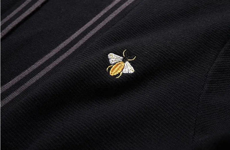 Bee Embroidery Solid Acrylic Cardigan