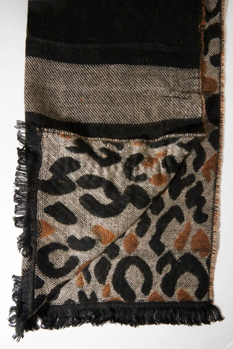 Beige Black Leopard Print Knit Scarf - Addelyn