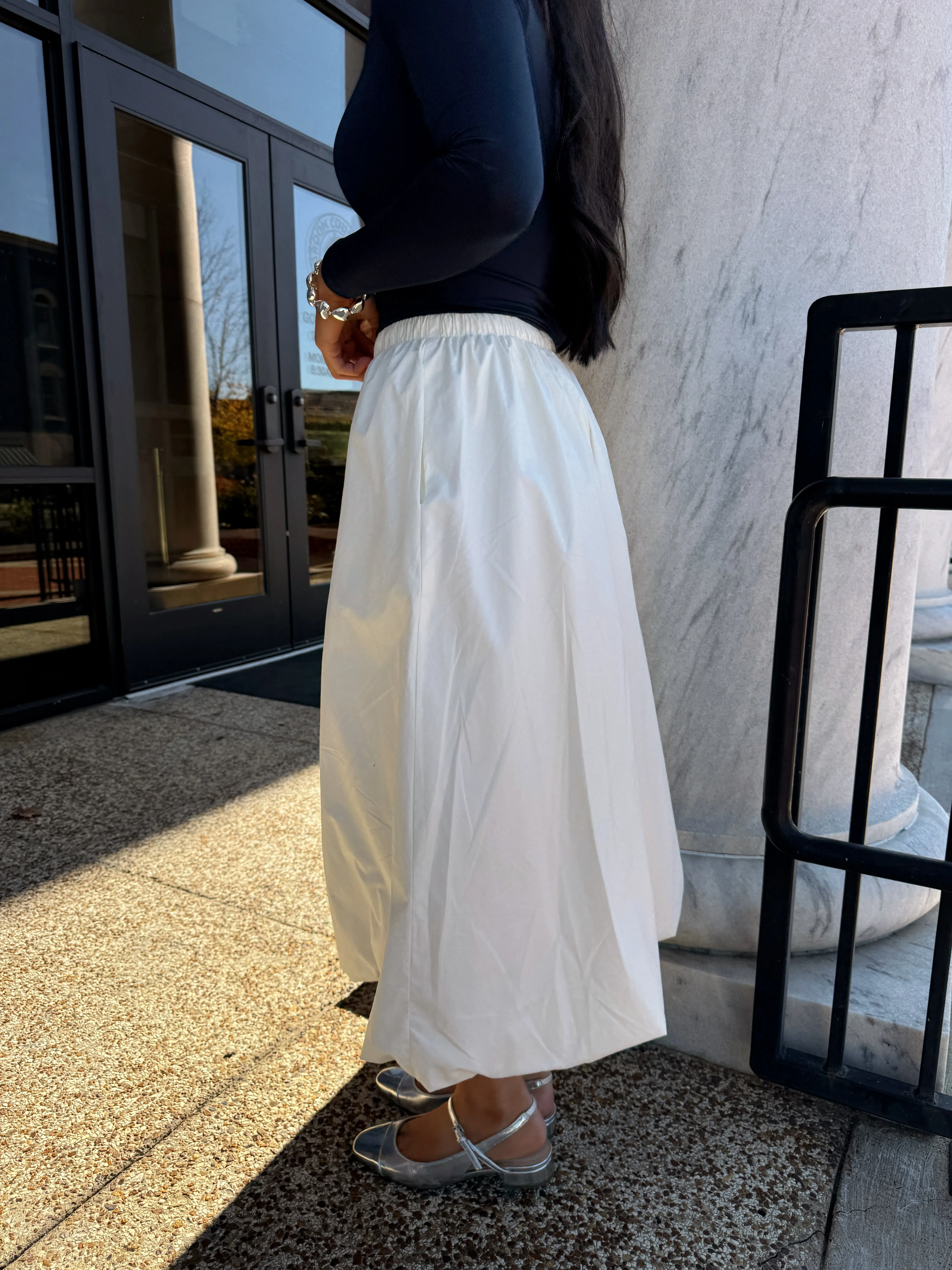 Beige Bubble Midi Skirt