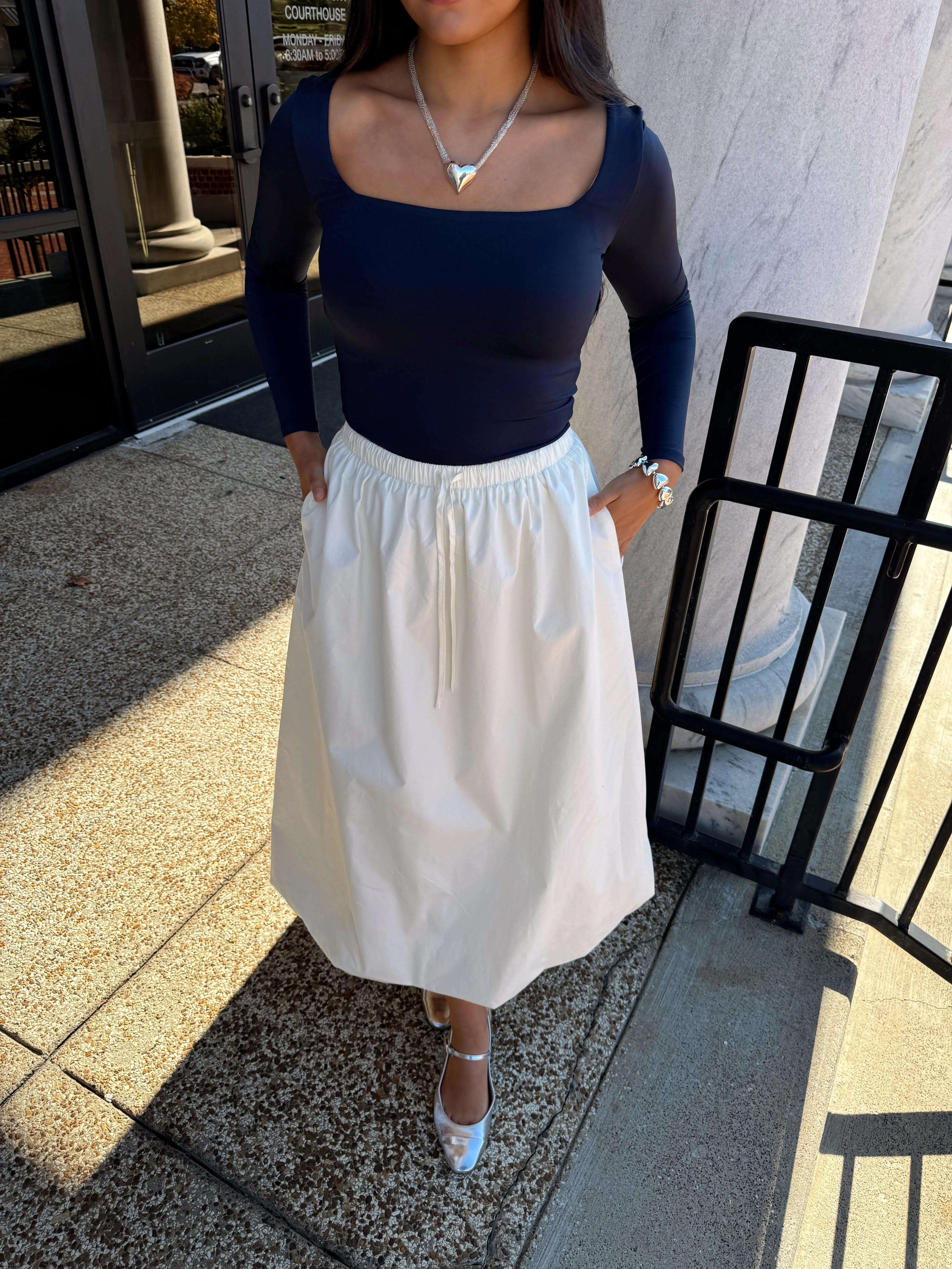 Beige Bubble Midi Skirt