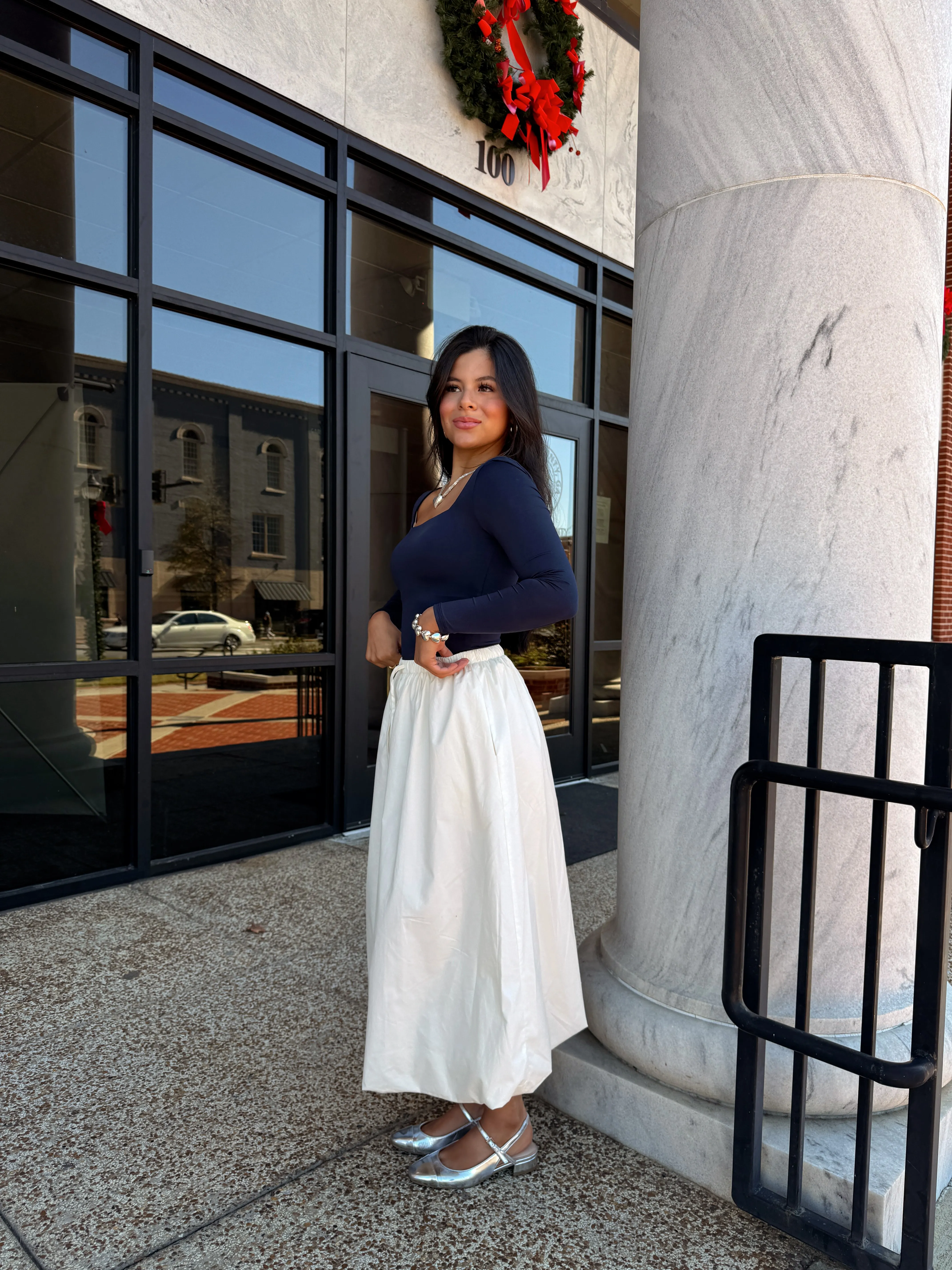 Beige Bubble Midi Skirt