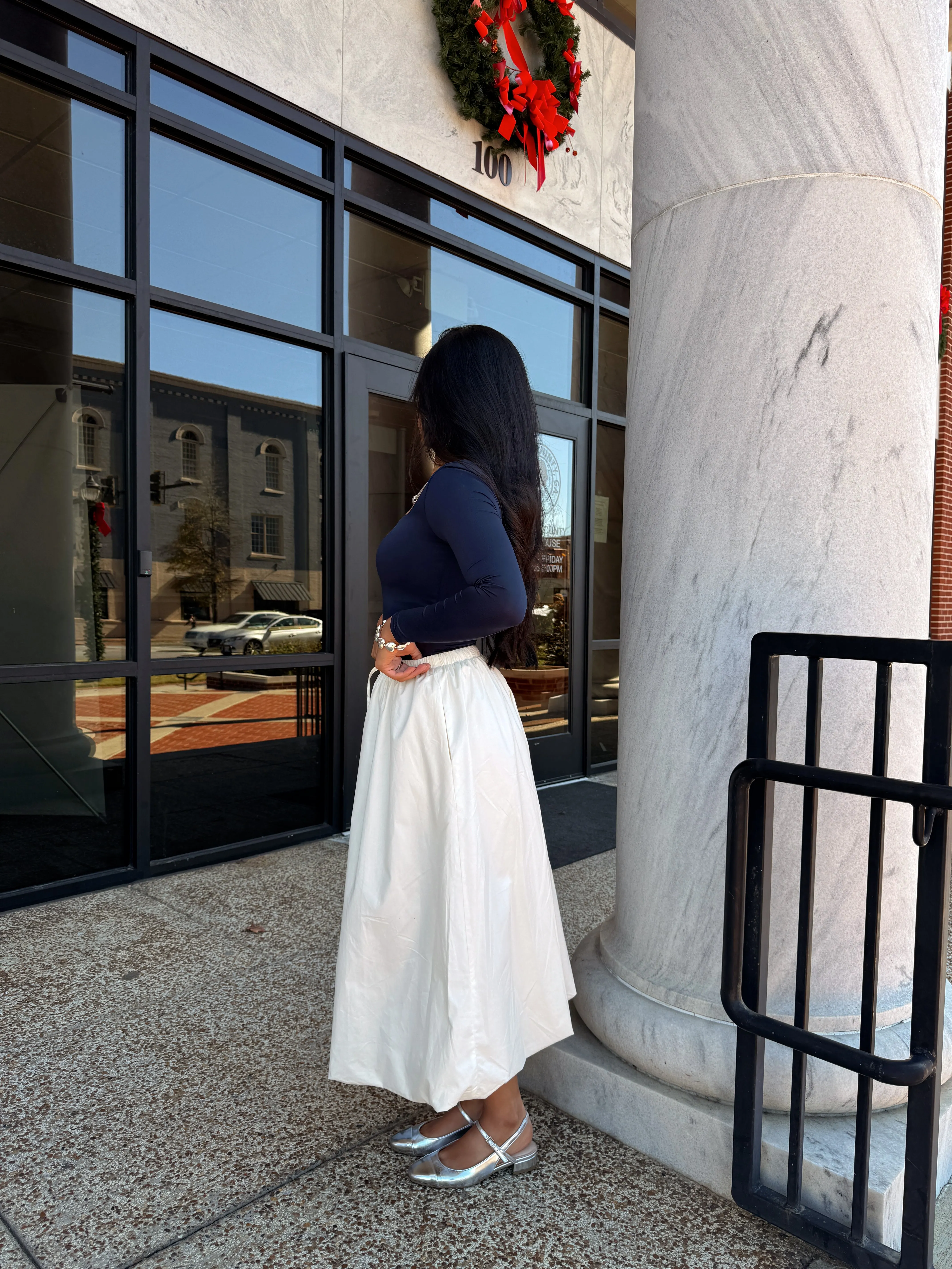 Beige Bubble Midi Skirt