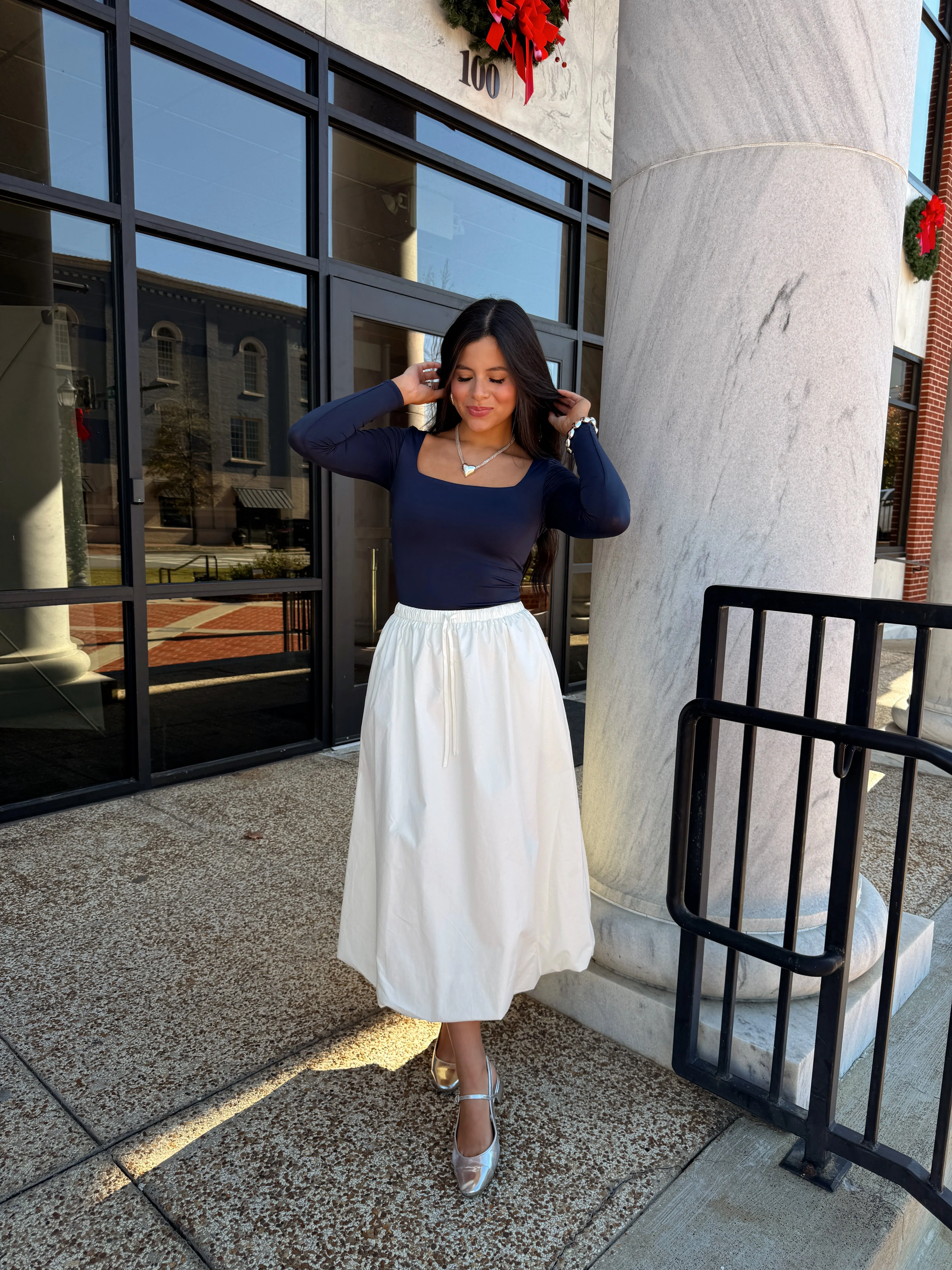 Beige Bubble Midi Skirt