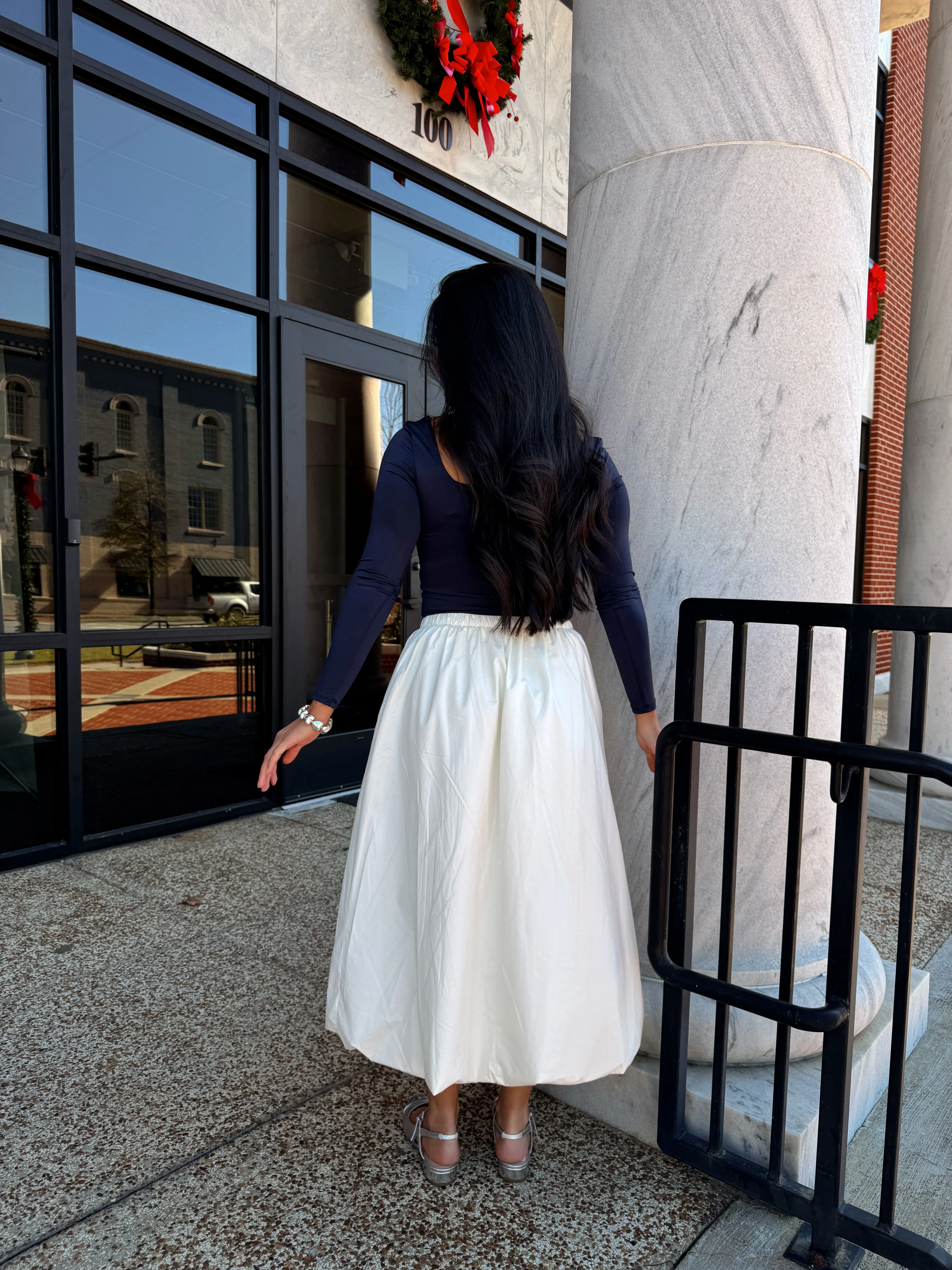 Beige Bubble Midi Skirt