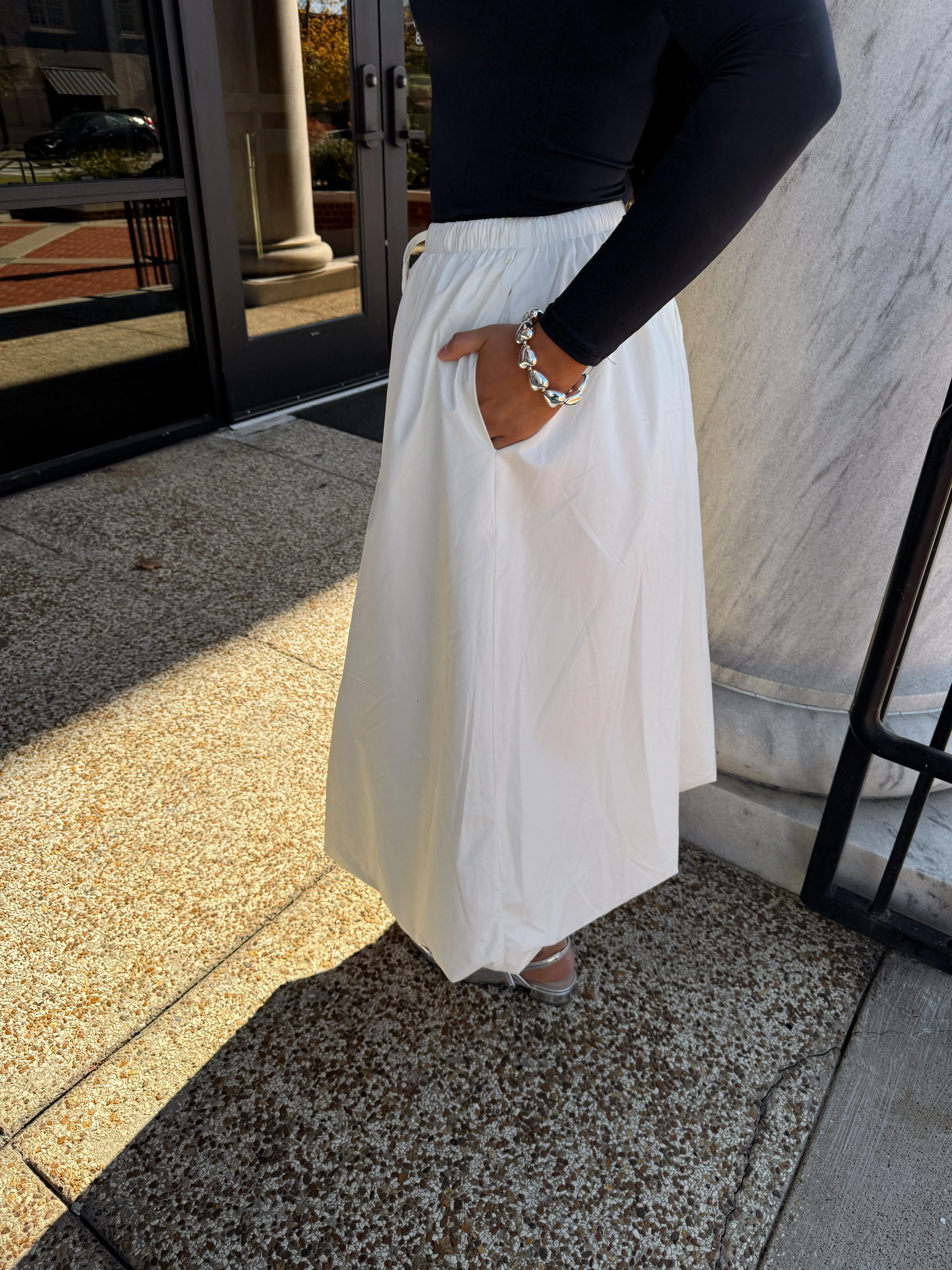 Beige Bubble Midi Skirt