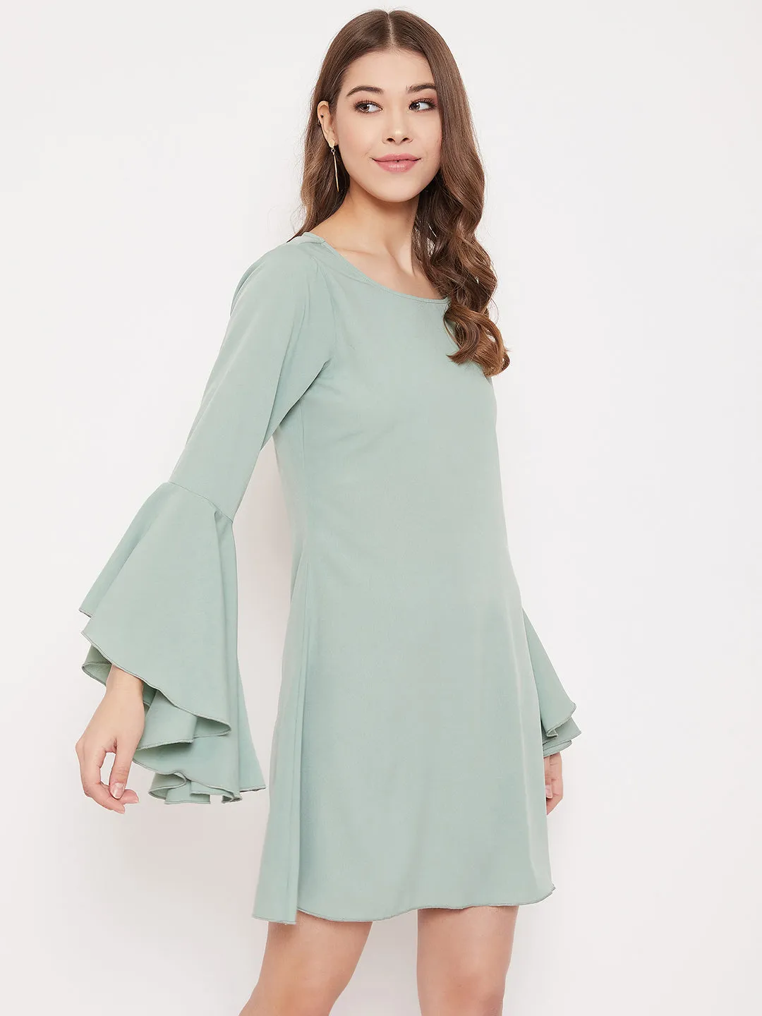 Berrylush Women Solid Green Flutter Sleeves A-Line Mini Dress