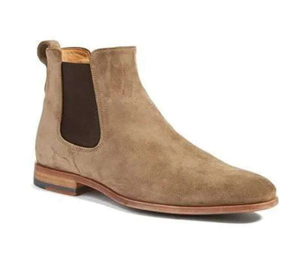 Bespoke Tan Chelsea Suede Slip On Boots