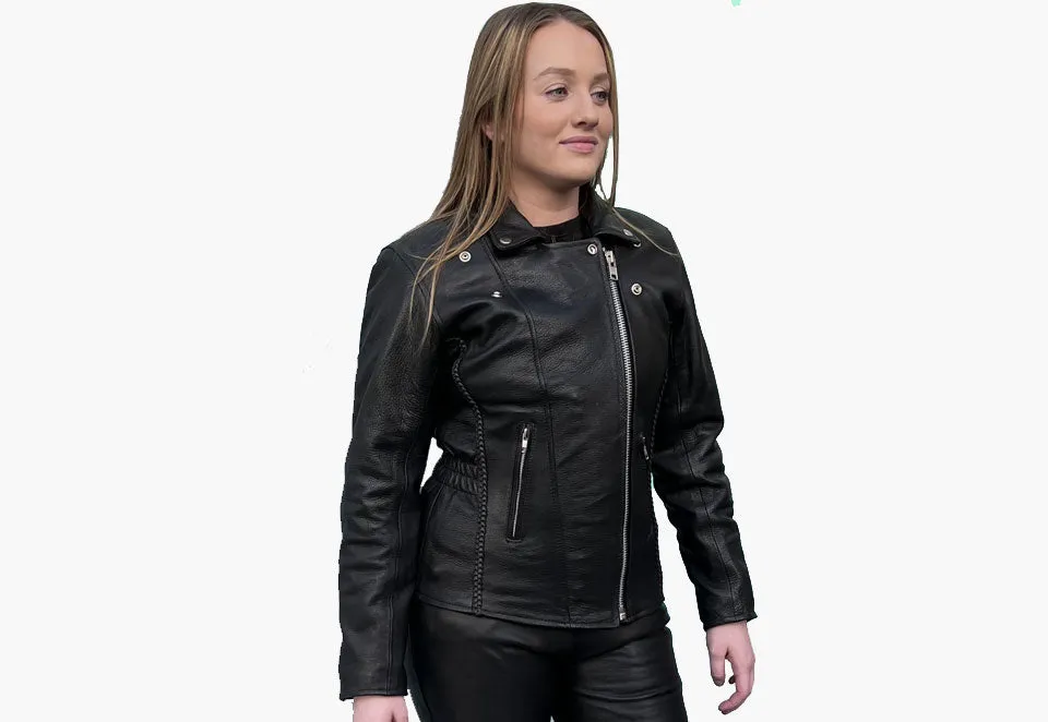 BGA Braided Brando Women Biker Leather Jacket