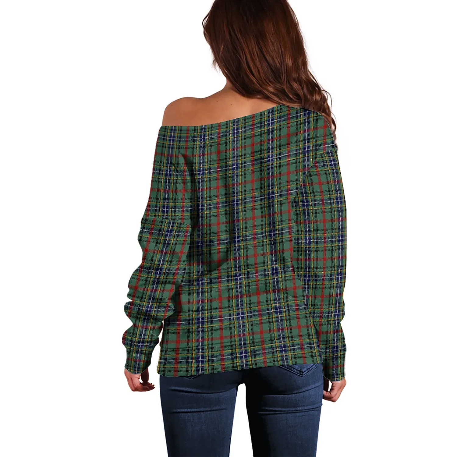 Bisset Tartan Off Shoulder Women Sweater with Family Crest