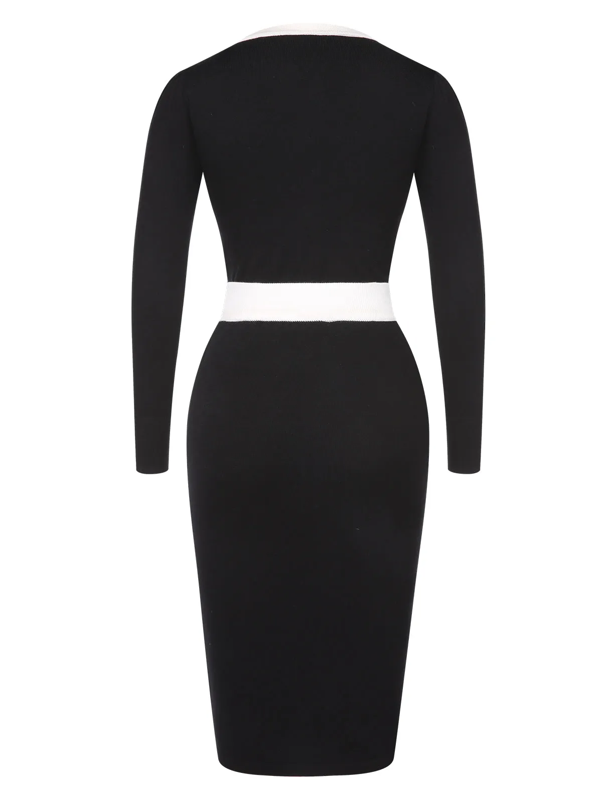 Black 1960s Solid Colorblock Wrap Dress