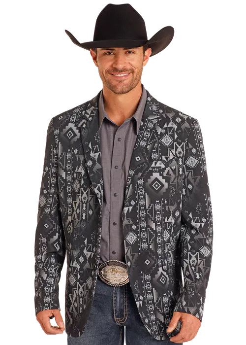 Black & Charcoal Aztec Men's Blazer