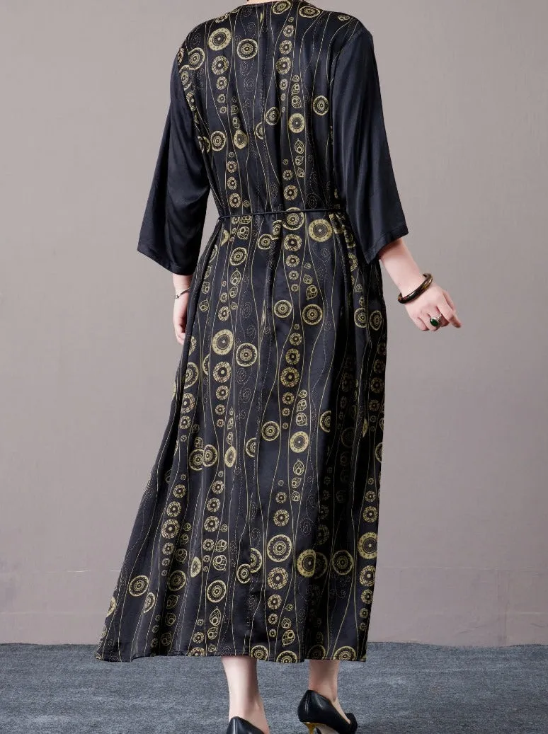 Black and Gold Geometric Print Maxi Dress